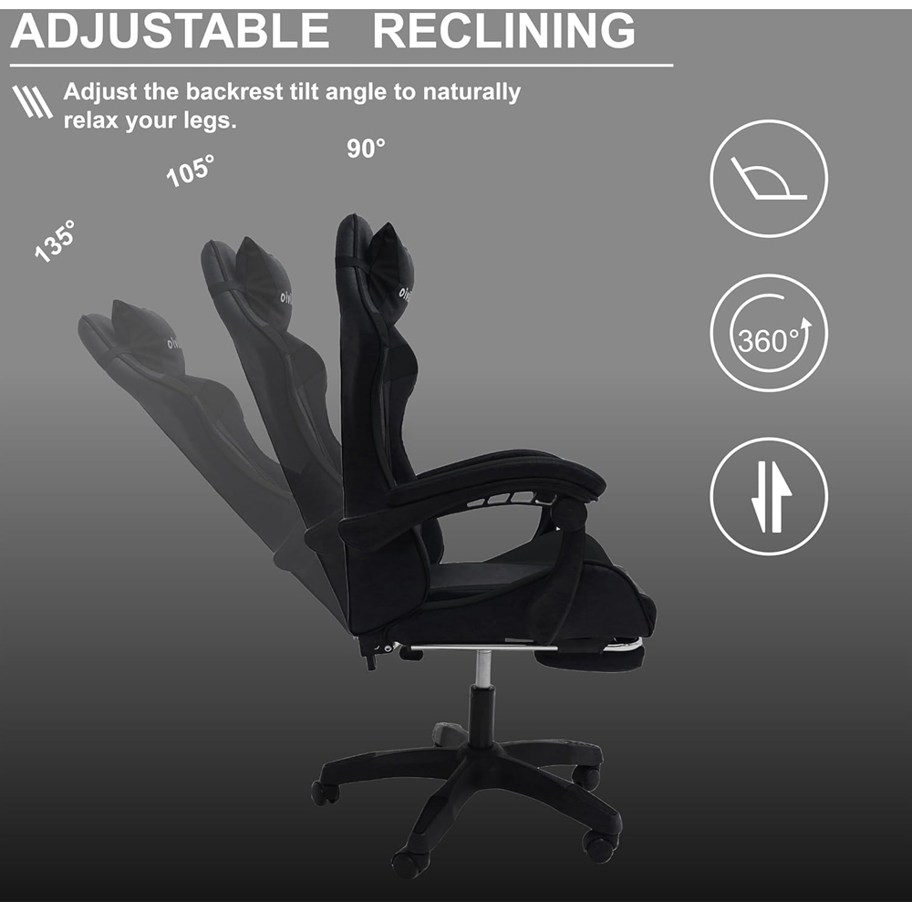 Alivio Black Ergonomic Swivel Gaming Chair with Footrest and Lumbar Support Image 6