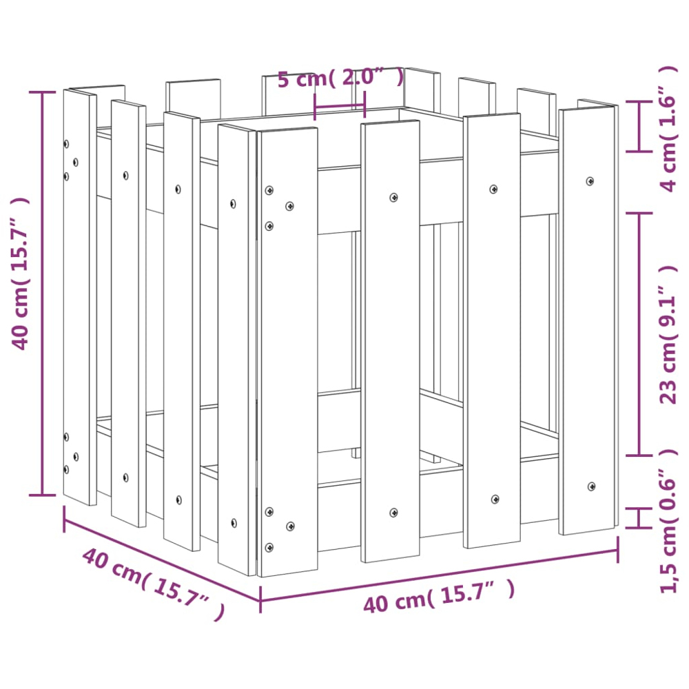 vidaXL Natural Pine Wood Fence Design Garden Planter 40 x 40 x 40cm Image 8
