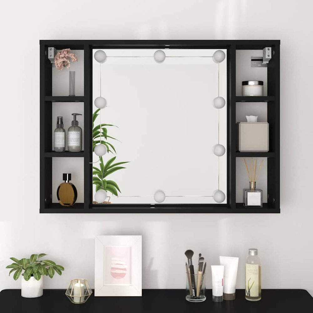 vidaXL 6 Shelf Black LED Mirror Cabinet Image 8