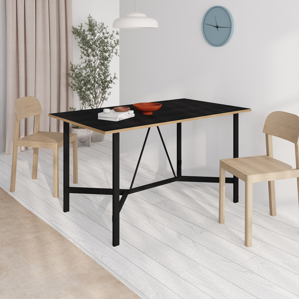 Decortie Dalma Black Wooden Dining Table with Plywood Top Image 5