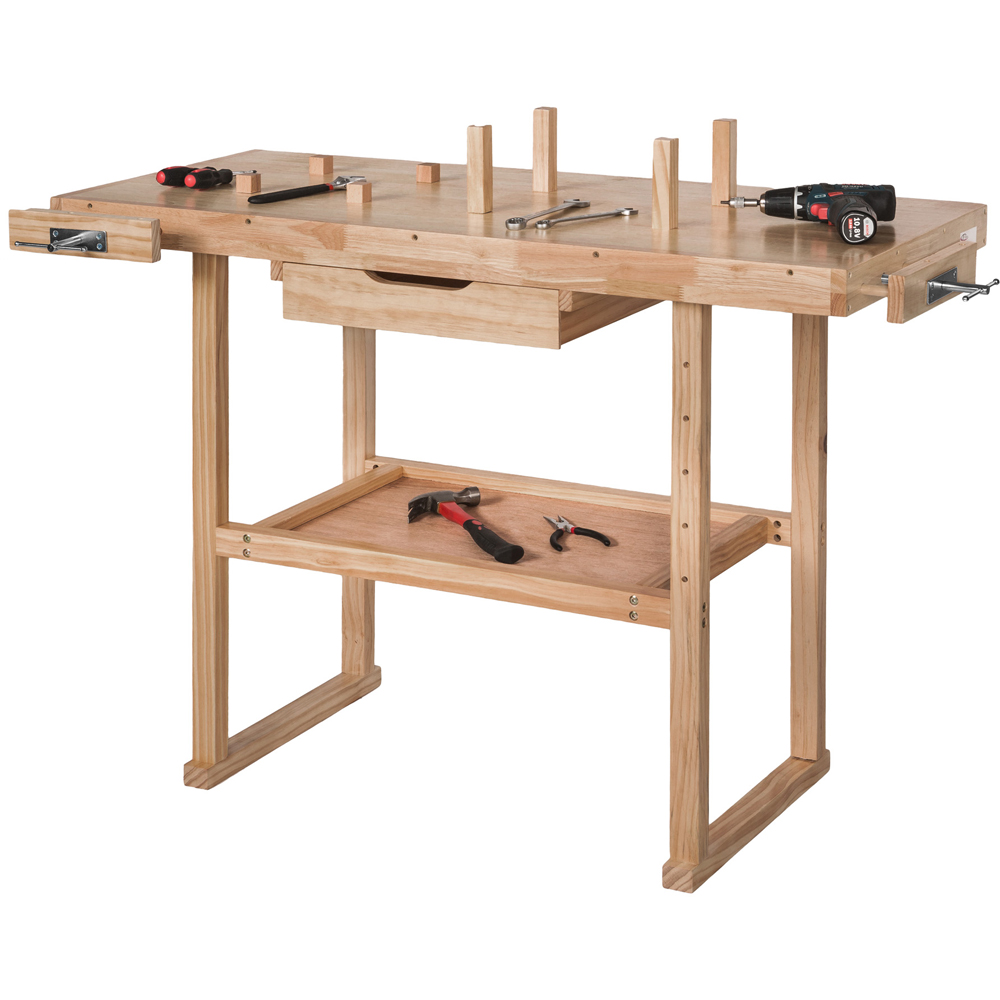 tectake Single Drawer and Shelf Woodworking Bench Image 3