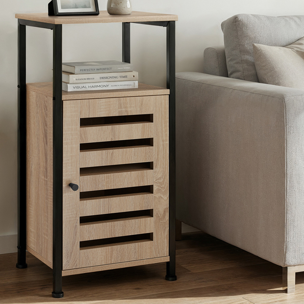 Tectake Durham Single Door Single Shelf Sonoma Oak Bedside Table Image 1
