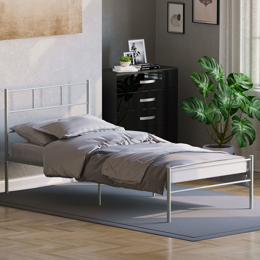 Vida Designs Dorset Single Silver Metal Bed Frame Image 1