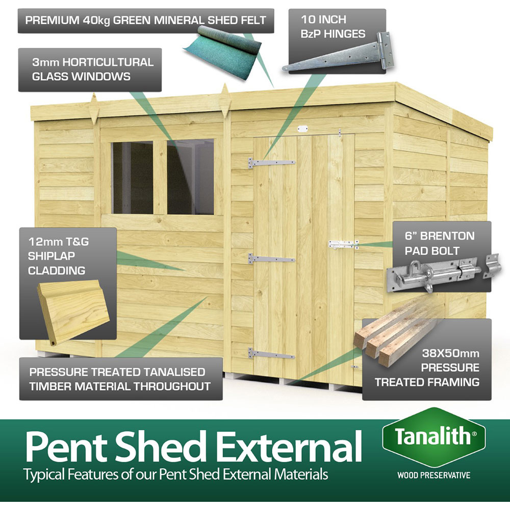DIY Sheds 12 x 8ft Tongue and Groove Timber Pent Summer Garden Shed Image 4