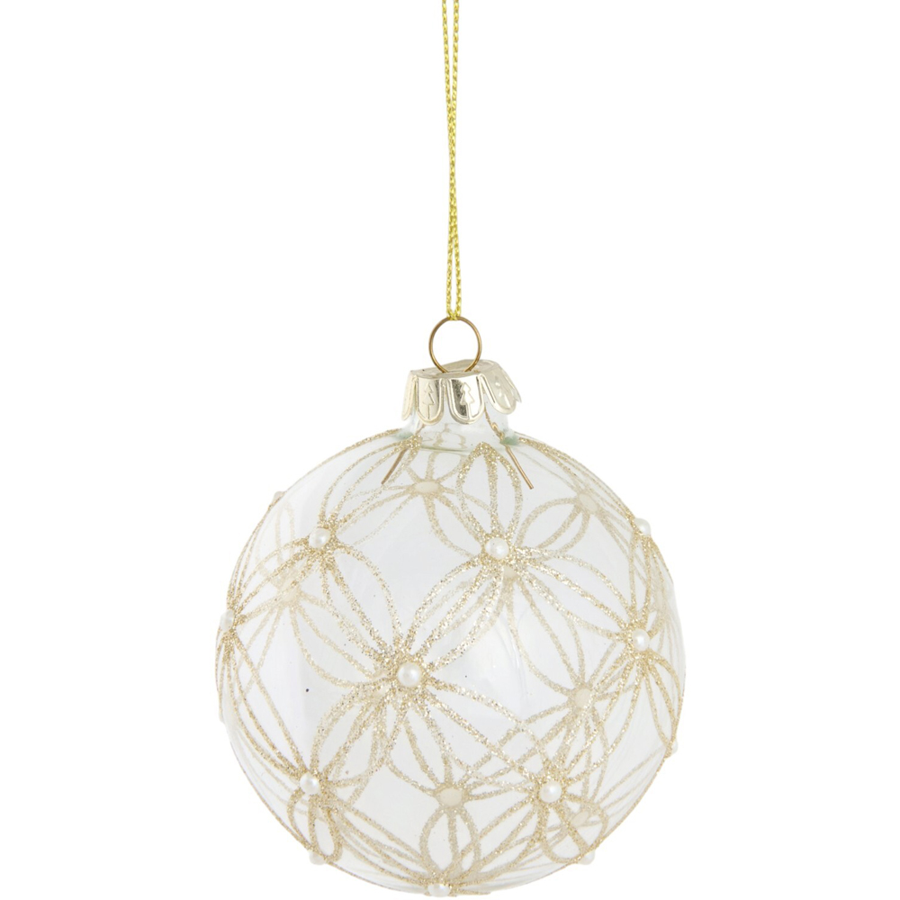 Gold Glitter Pearl Beaded Bauble - Gold Image 3