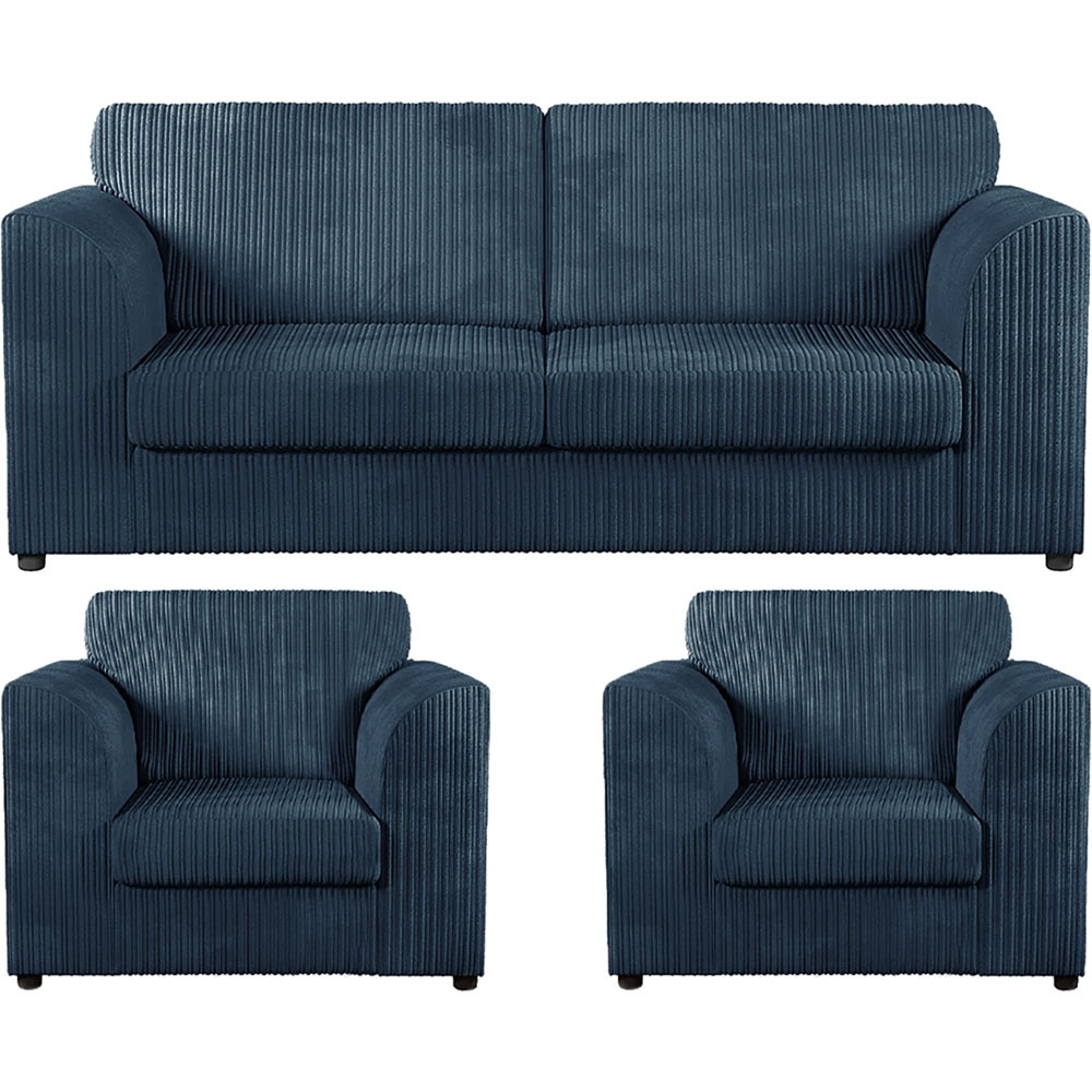 Luxor 5 Seater Navy Blue Jumbo Cord Full Back Sofa Suite Image 2