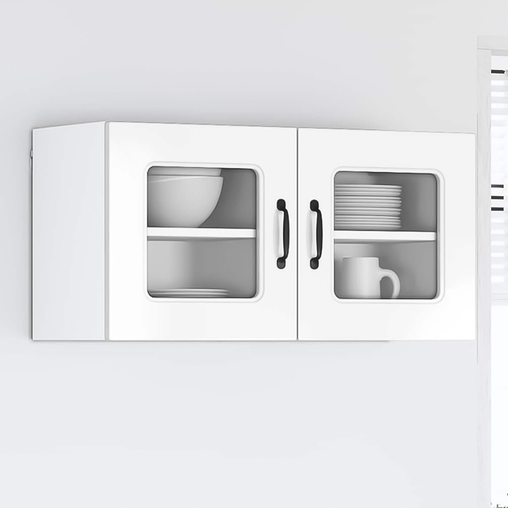 vidaXL Kalmar Single Glass Door High Gloss White Wall Mounted Kitchen Cabinet Set of 2 Image 1