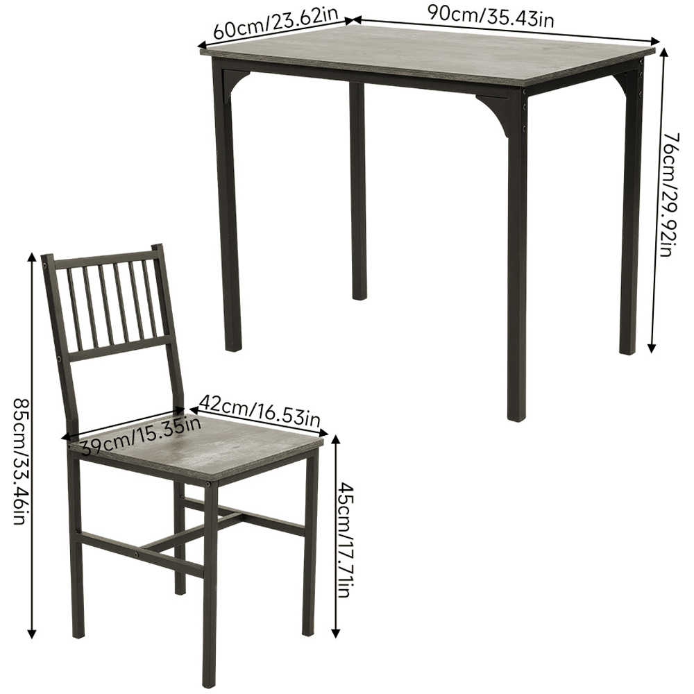 Living and Home 2 Seater Industrial-Style Dining Table Set Grey Image 9