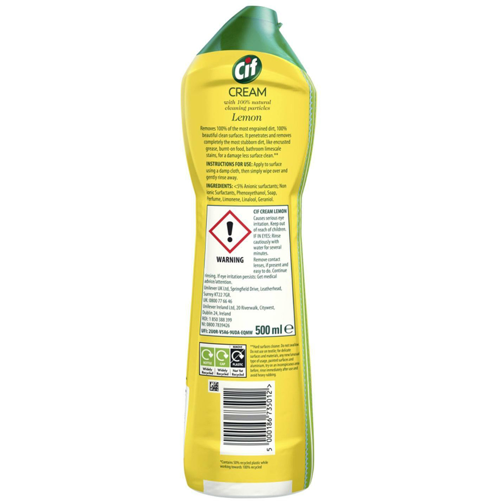 CIF Natural Cleaning Particles Lemon Cleaner Cream 500ml 2 Pack Image 3