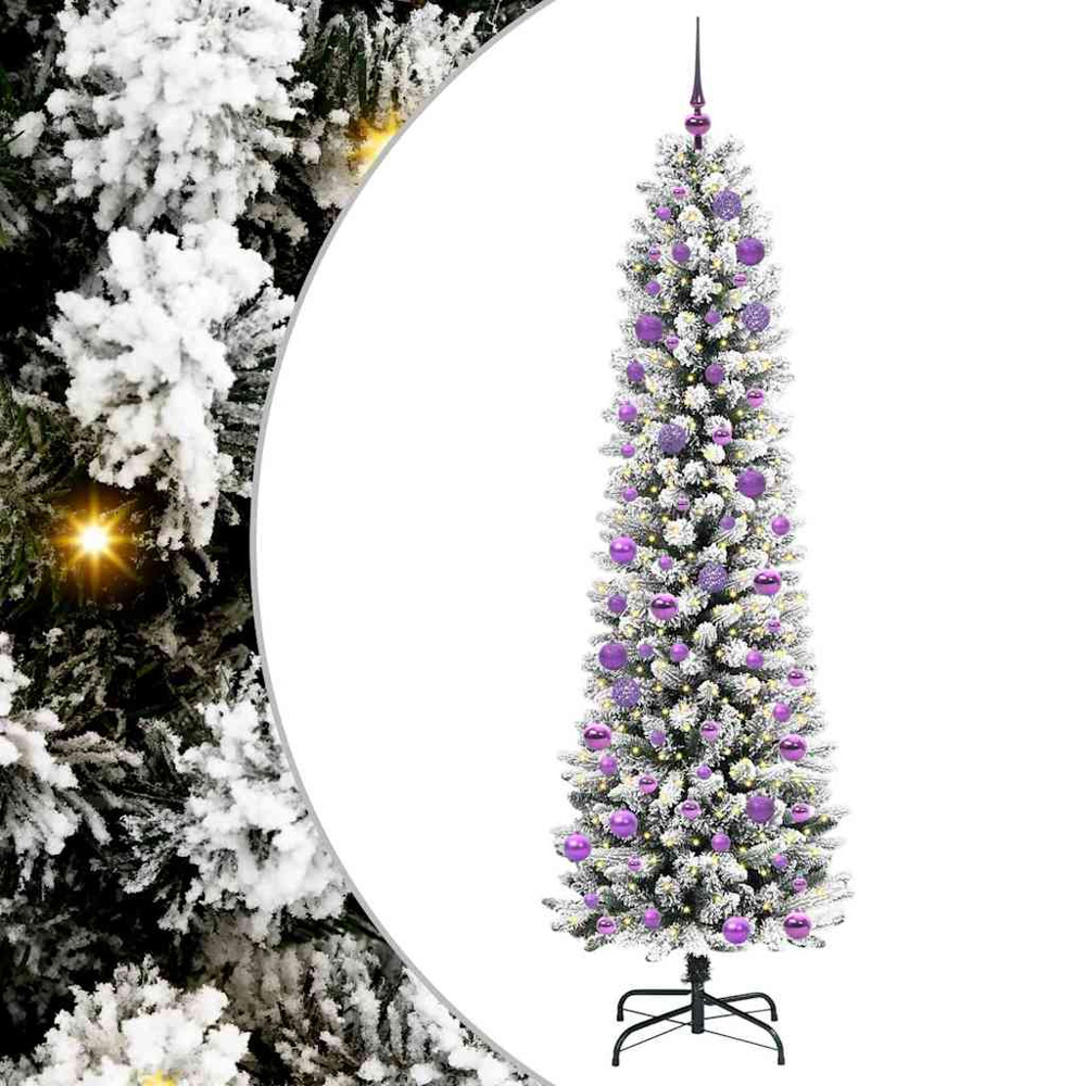 vidaXL Pre-Lit Warm White LED and Lilac Baubles White Artificial Christmas Tree with Stand 8ft Image 2
