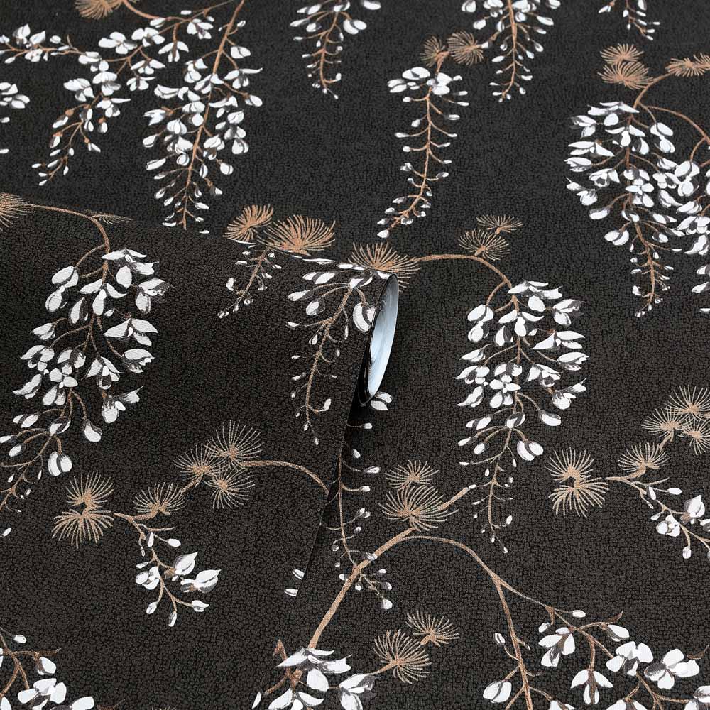 Arthouse Wisterial Floral Black And Gold Wallpaper Wilko