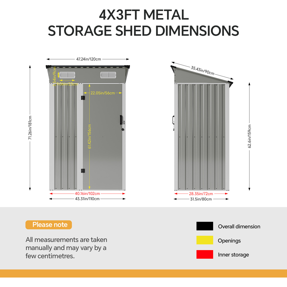 Living and Home 4 x 3ft Grey Pent Quick Assembly Metal Garden Storage Shed Image 8