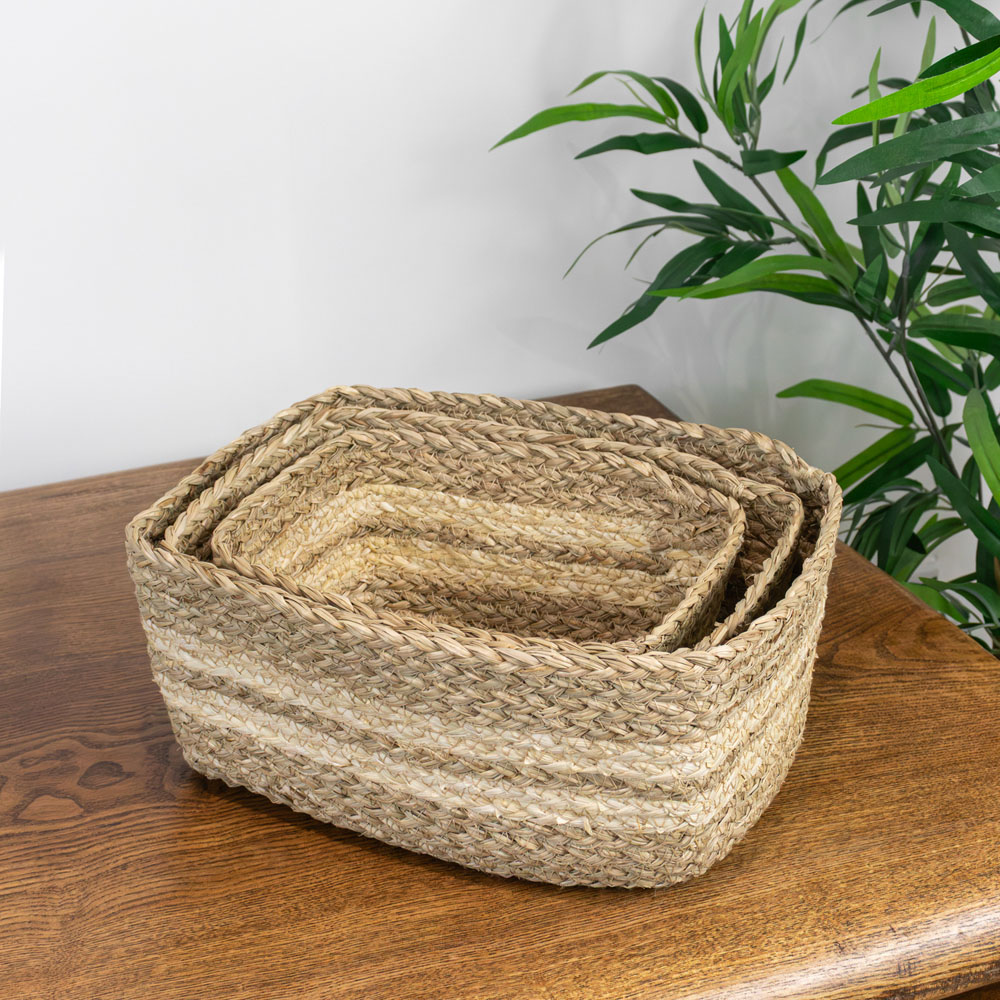 JVL Palma Maize Natural Rectangular Storage Basket 3 Pack Image 8