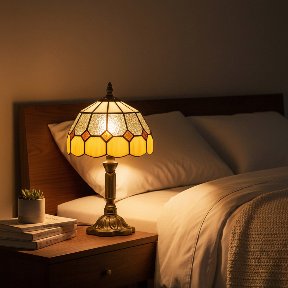 Portland Orange Glass Shade Bronze Base Tiffany-Style Table Lamp Image 6