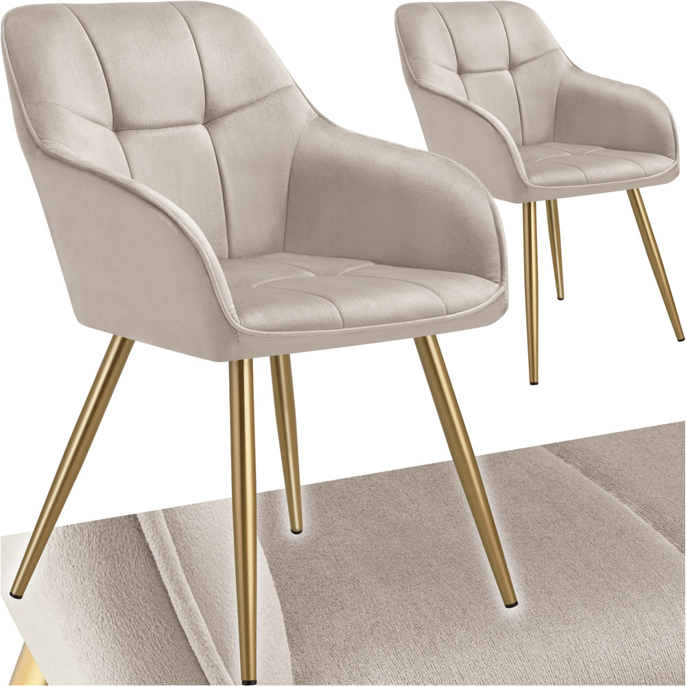 Tectake Marilyn Tauper and Gold Quilted Velvet Continuous Backrest Chair Set of 2 Image 2