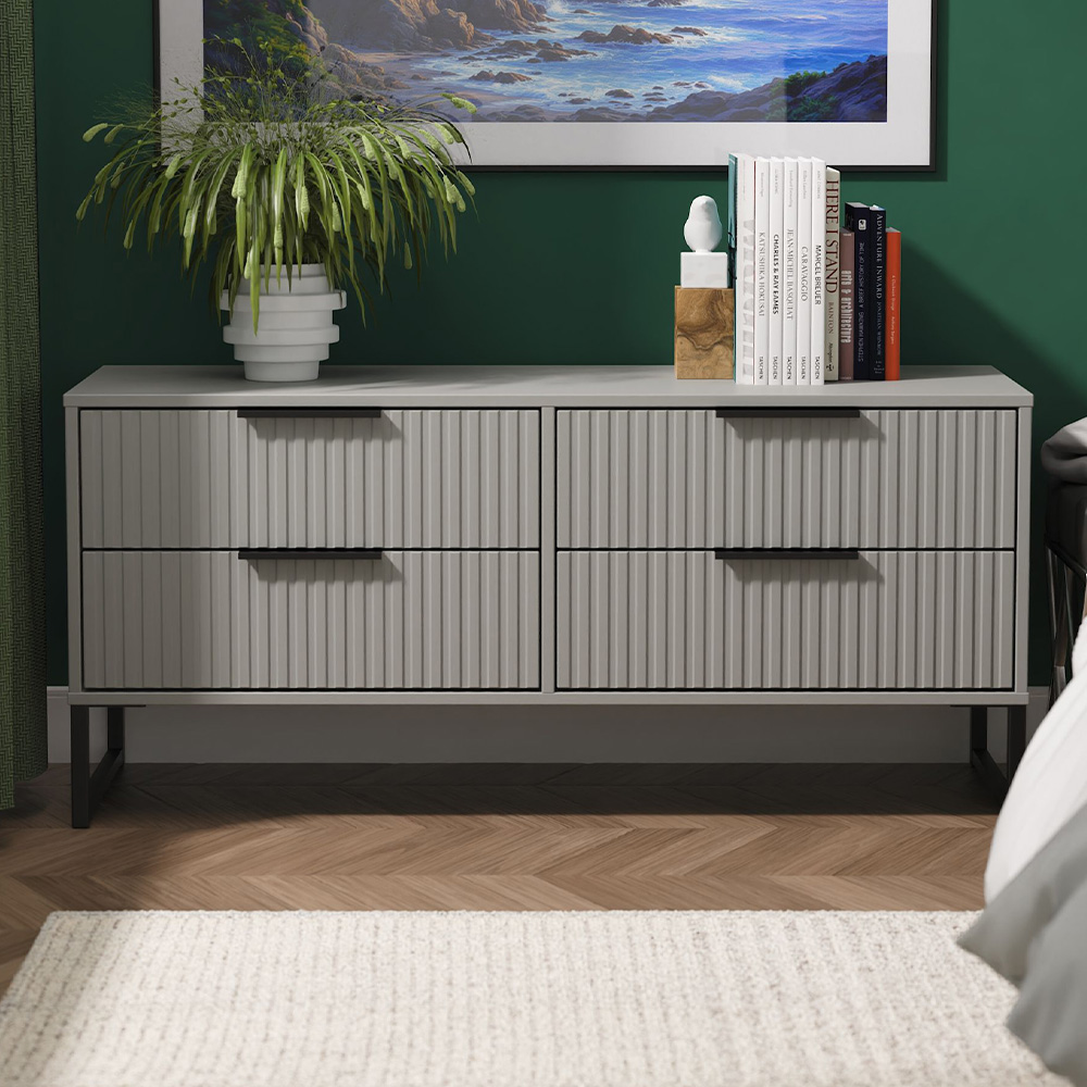 Crowndale Fluted 4 Drawer Dusk Grey Bed Box Ready Assembled Image 1