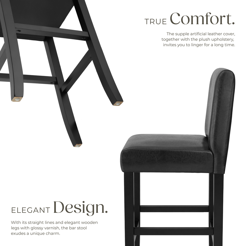 Tectake Black Leather Padded Bar Stool Set of 4 Image 3