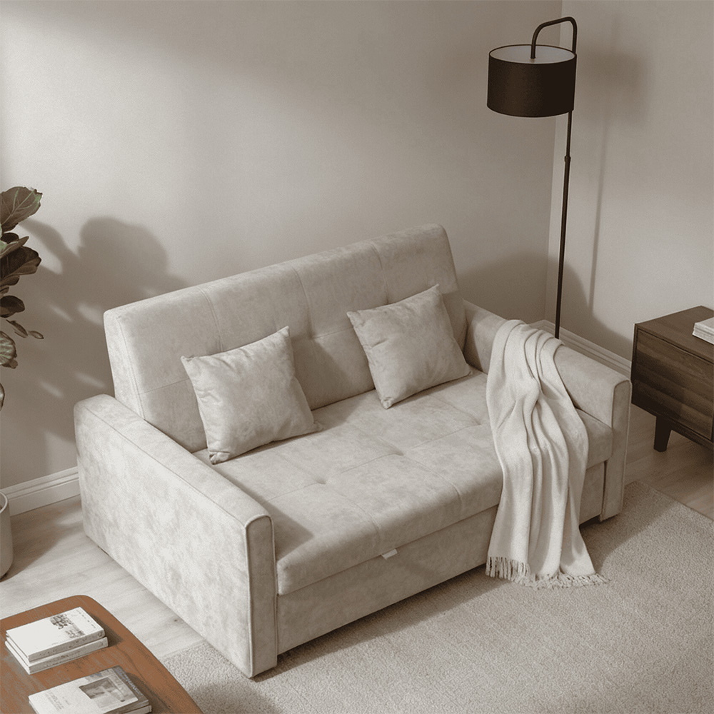 Home Source Charleston 3 Seater Beige Velvet Sofa Bed Image 8