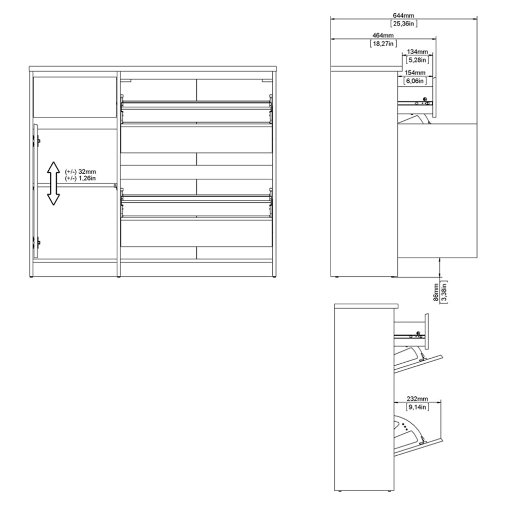 Florence Single Door 3 Drawer Concrete and White High Gloss Shoe Cabinet Image 8