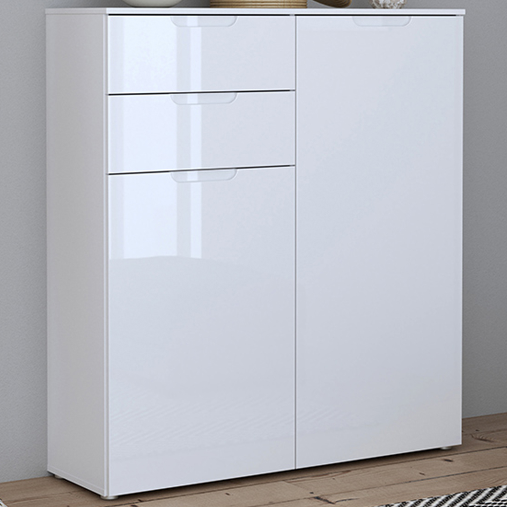 Florence Sienna 2 Door 2 Drawer White High Gloss Cabinet Image 1