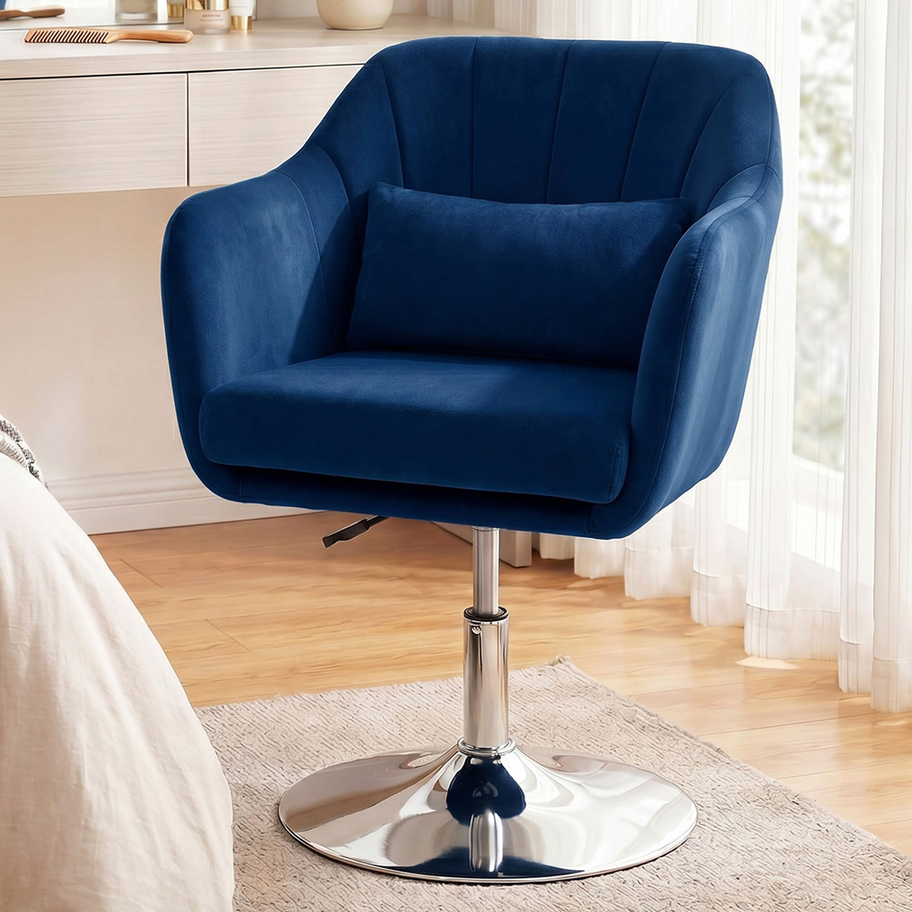 HOMCOM Dark Blue Retro Velvet Steel Frame Swivel Tub Chair Image 1