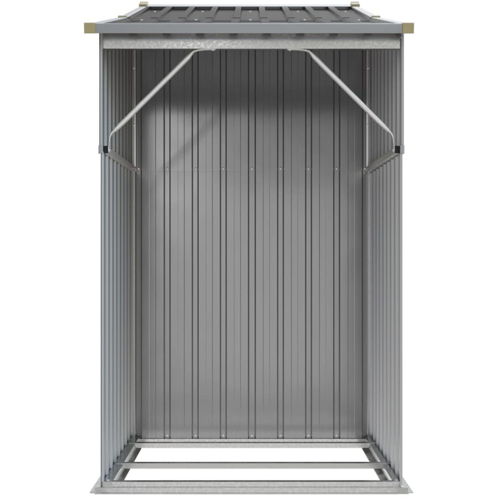 vidaXL 9 x 3ft Grey Galvanised Steel Apex Garden Shed with Firewood Stand Image 2