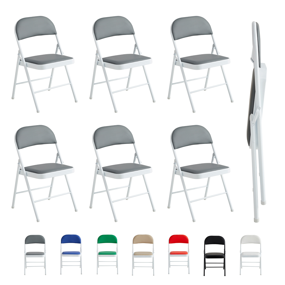 Set of 6 Grey Padded Folding Metal Dining Chairs Image 2