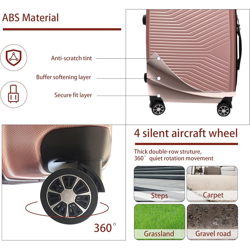Alivio Set of 3 Rose Gold Hard Shell Luggage Suitcase Image 8