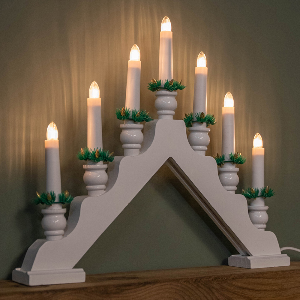 Samuel Alexander Warm White LED White Wooden Christmas Candle Bridge 40cm Image 1