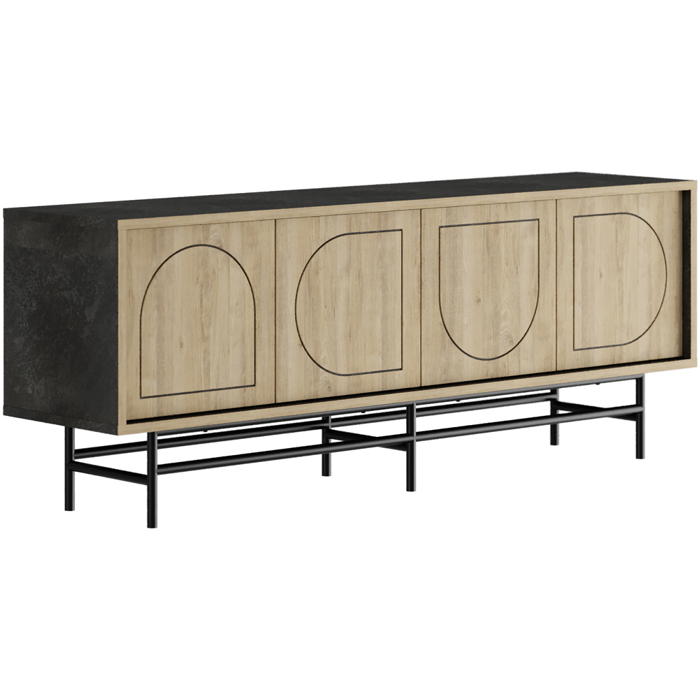 Decortie Joji 4 Door Moss Green and Oak Laser-Cut Design Modern Console Unit Image 2