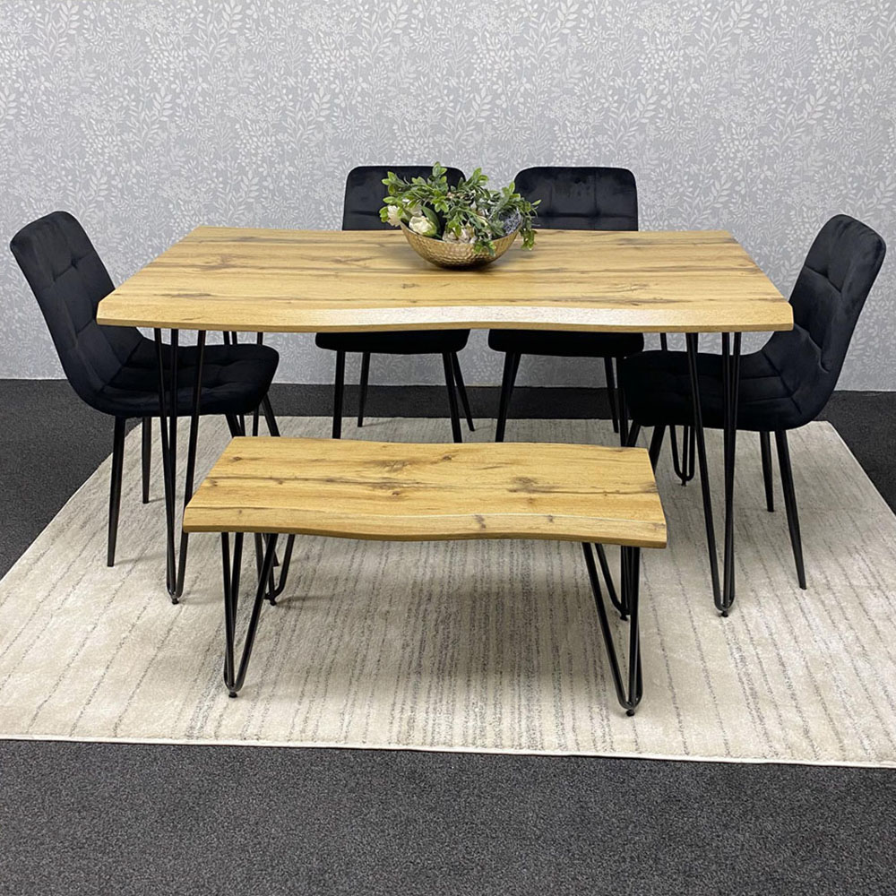 Kosy Koala 6 Seater Velvet Wooden Dining Set with Bench Black Image 1