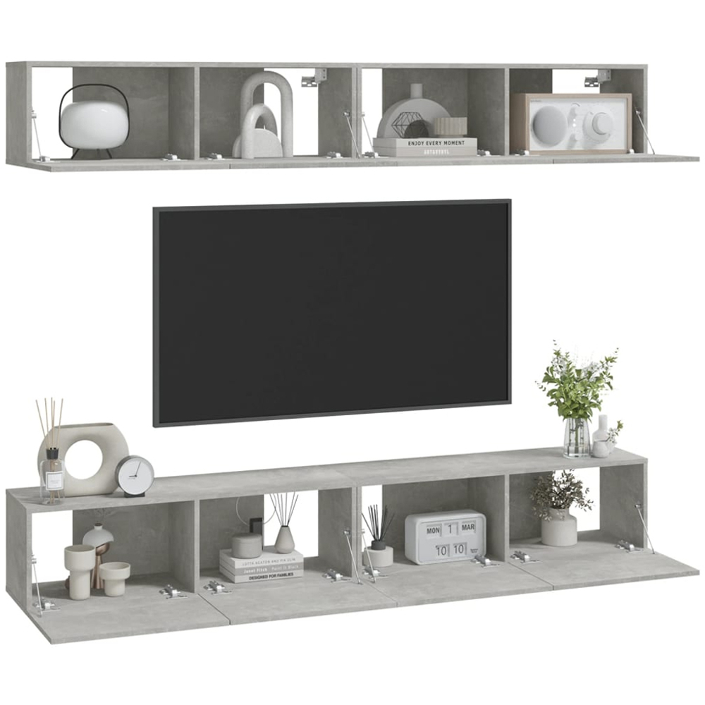 vidaXL 8 Door Concrete Grey Wall Mounted TV Cabinet Set of 4 Image 3