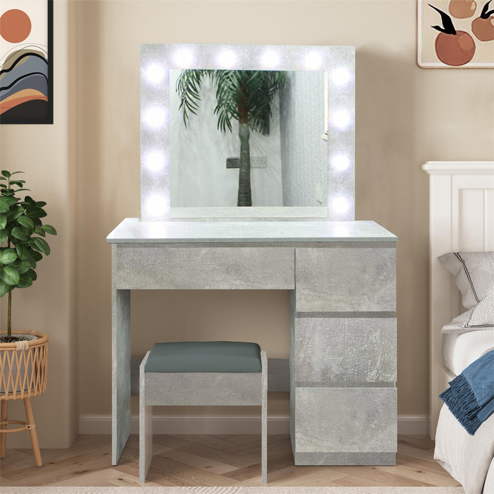 Portland 4 Drawer Stone Grey Dressing Table Set with LED Mirror Image 2