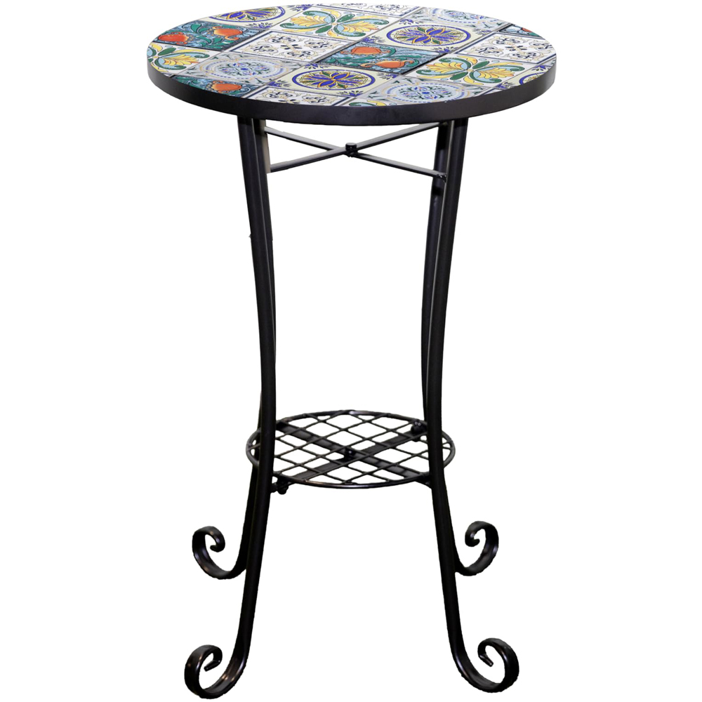 Shatchi Lisbon 2-in-1 Single Shelf Mosaic Ceramic Tile Top Plant Stand Side Table Image 2