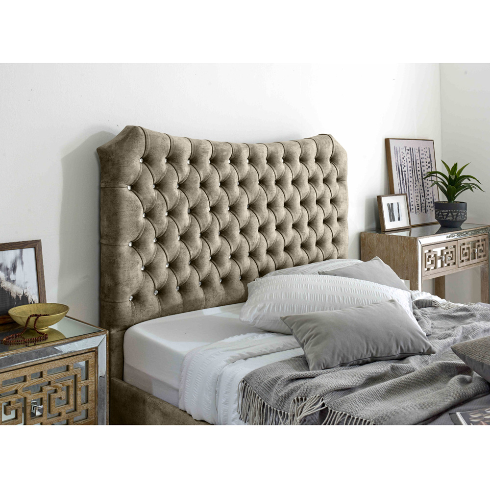 Eleganza Valentino King Size Oatmeal Marble Fabric Bed with Chesterfield Headboard and Footboard Image 2