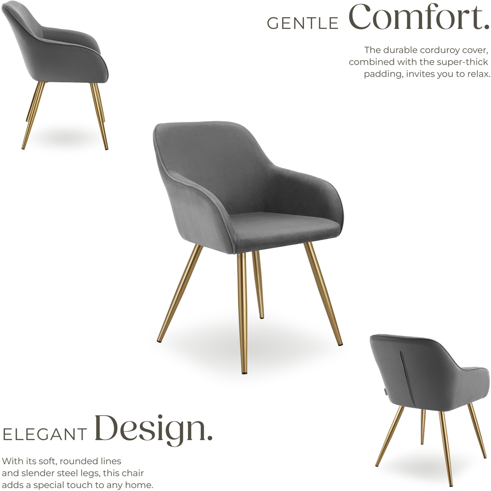 tectake Marilyn Set of 2 Grey and Gold Corduroy Padded Dining Chair Image 5