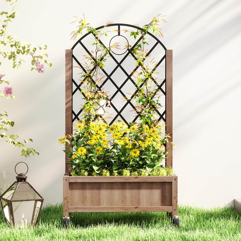 Outsunny Wooden Raised Bed with Trellis Image 4