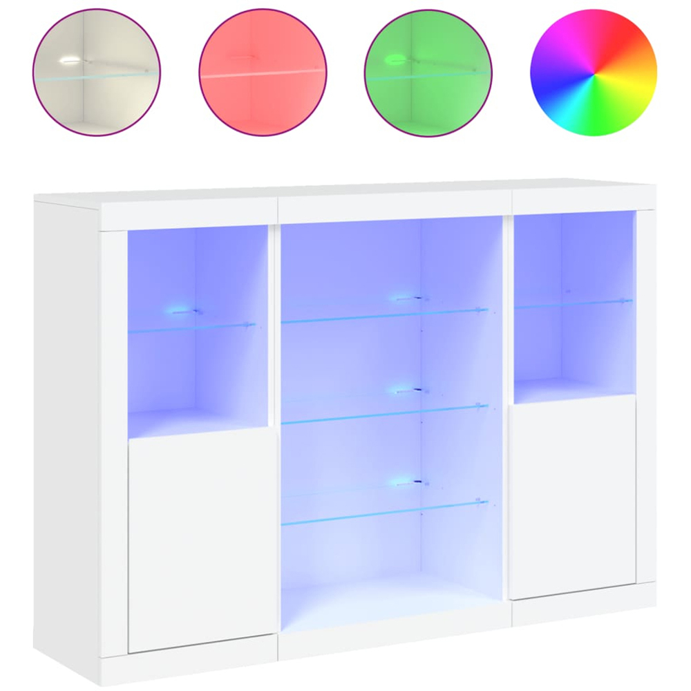 vidaXL 2 Door 6 Shelf White LED Sideboard 3 Piece Image 3