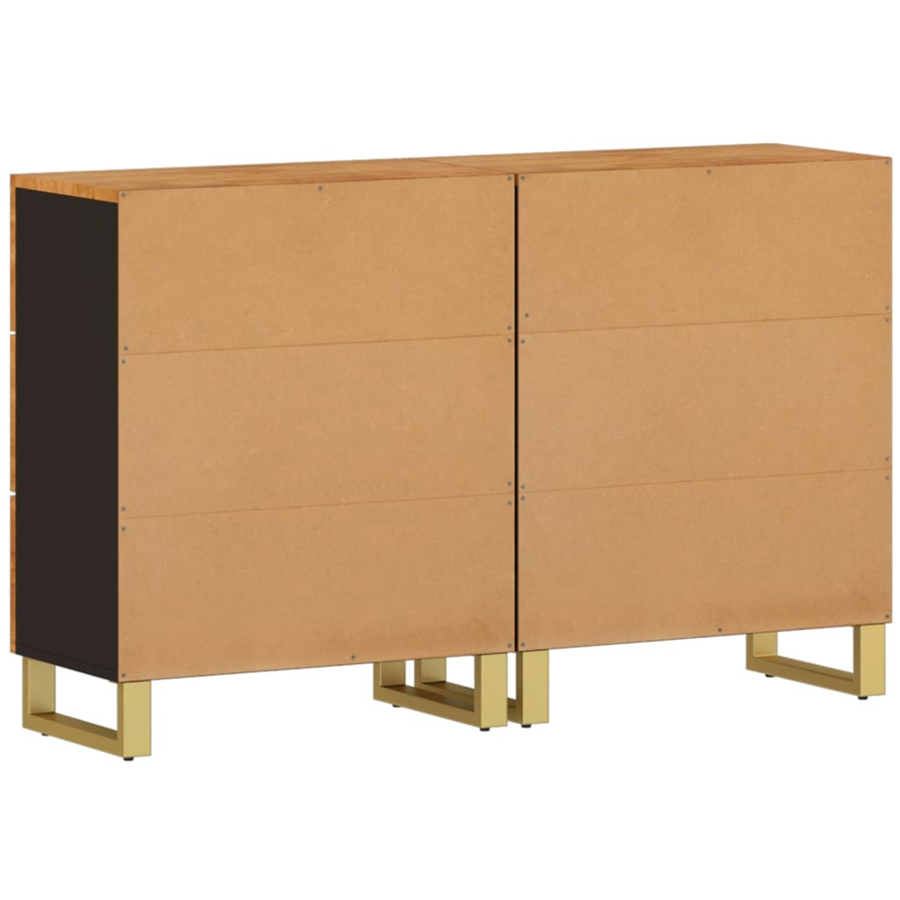 vidaXL 3 Drawer Brown and Black Solid Mango Wood Side Cabinet Set of 2 Image 5