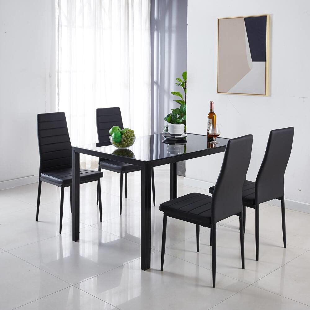Kosy Koala 4 Seater Faux Leather Glass Dining Set Black Image 3
