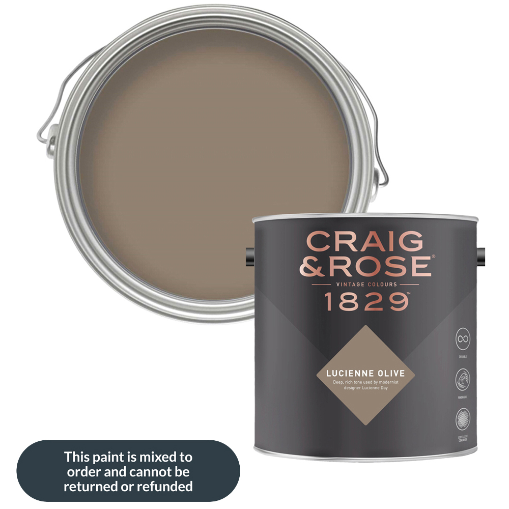 Craig & Rose Walls and Ceilings Lucienne Olive Chalky Emulsion Paint 5L Image 1