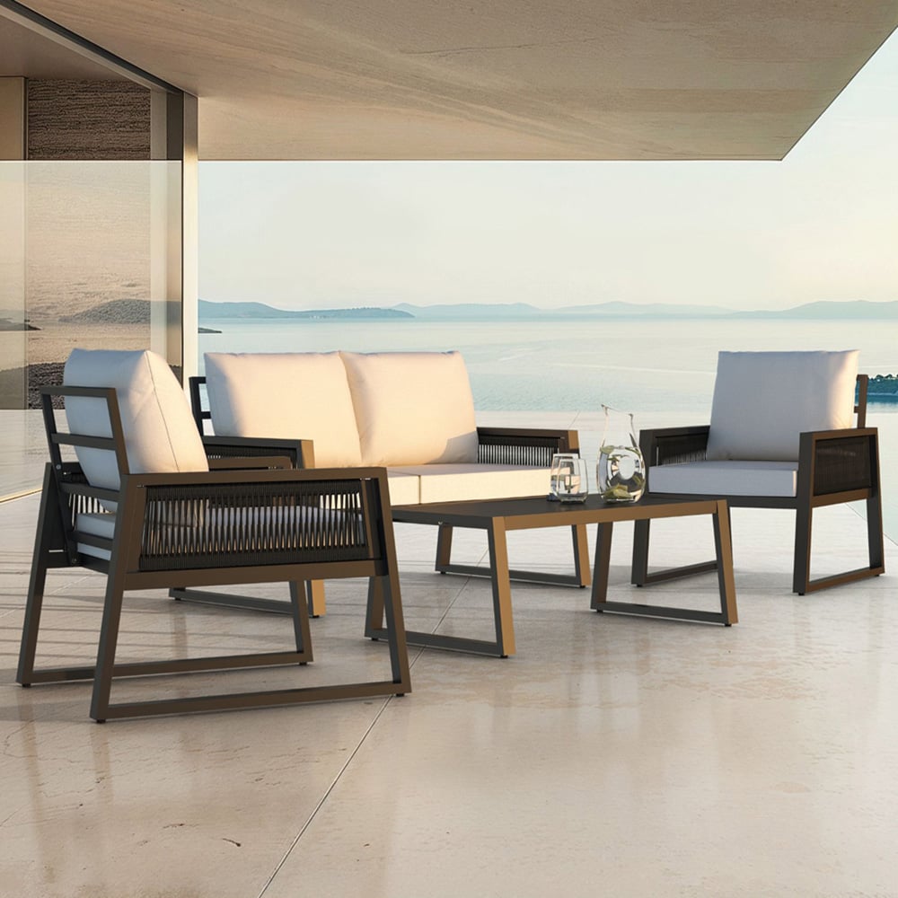 tectake 4 Seater Anthracite Aluminium Dining Set Image 1