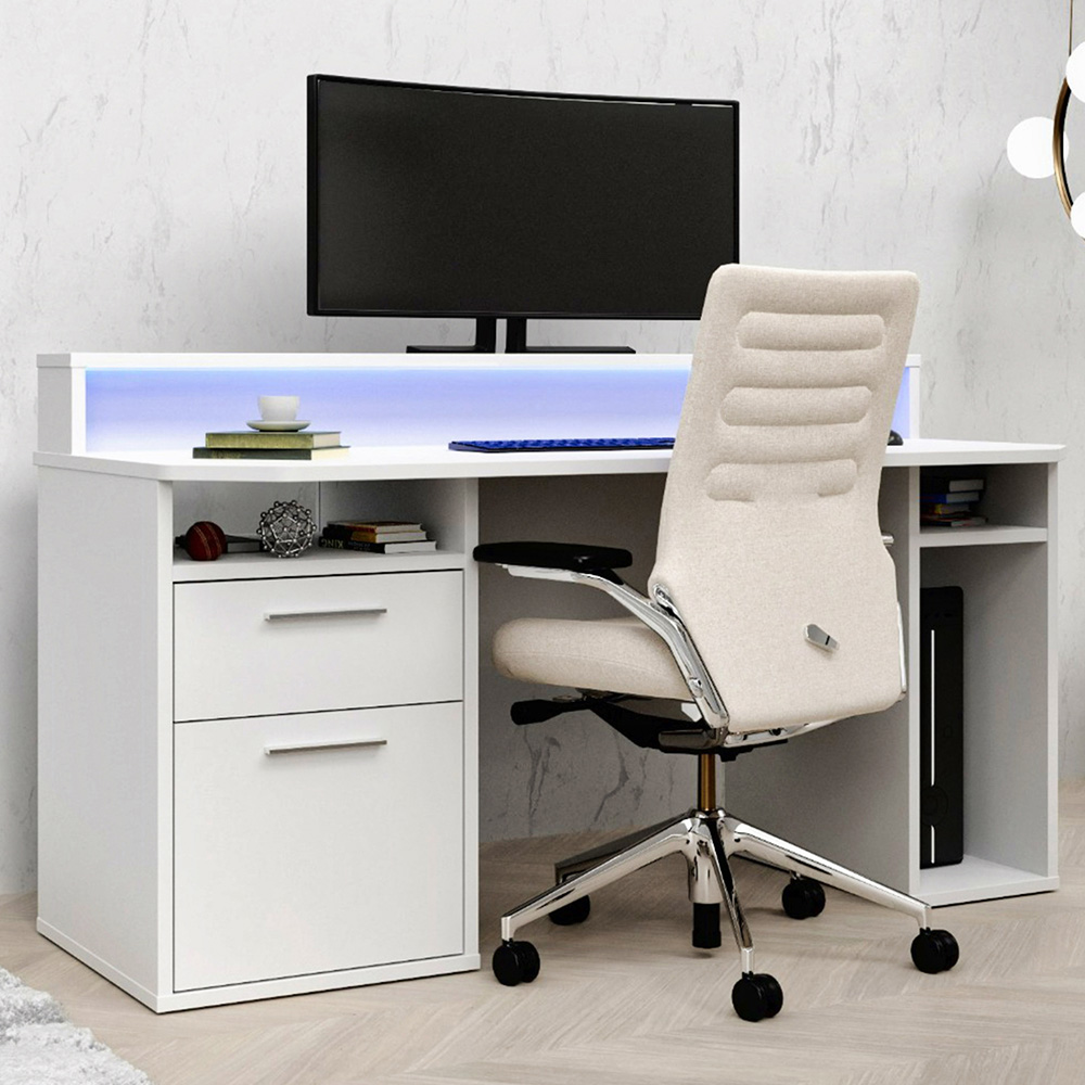 Flair Power Z Colour Changing LED Gaming Desk White Image 1