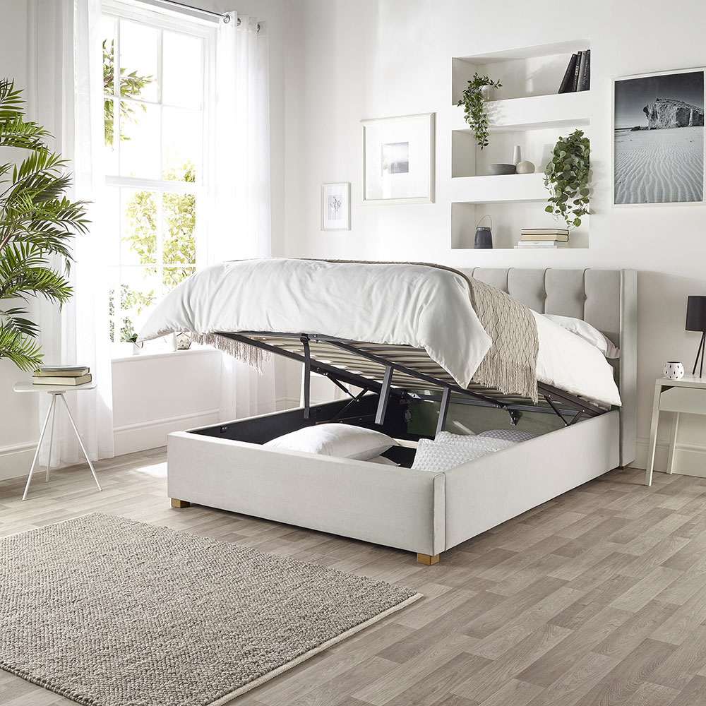 Catherine Lansfield Utopia Small Double Light Silver Velvet Ottoman Wing Bed Image 3