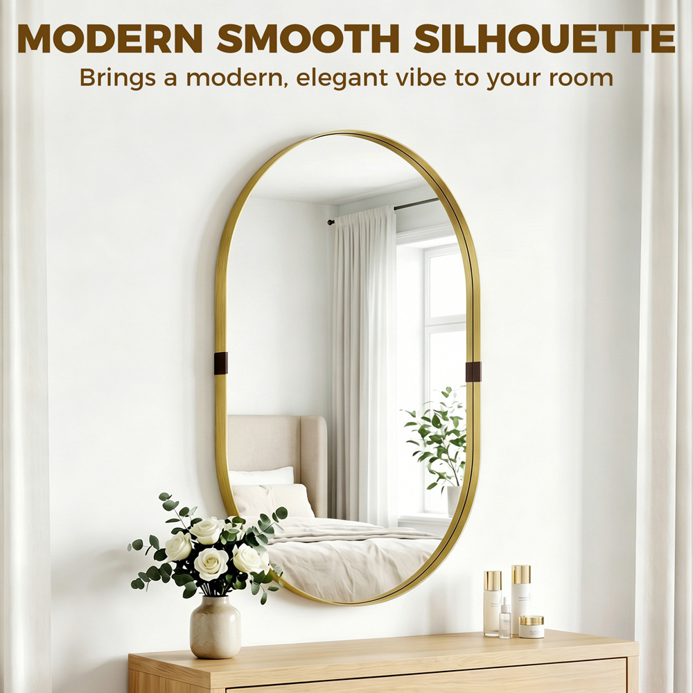 HOMCOM Gold Wall Mirror with Elevated Aluminium Alloy Frame 60 x 90cm Image 6