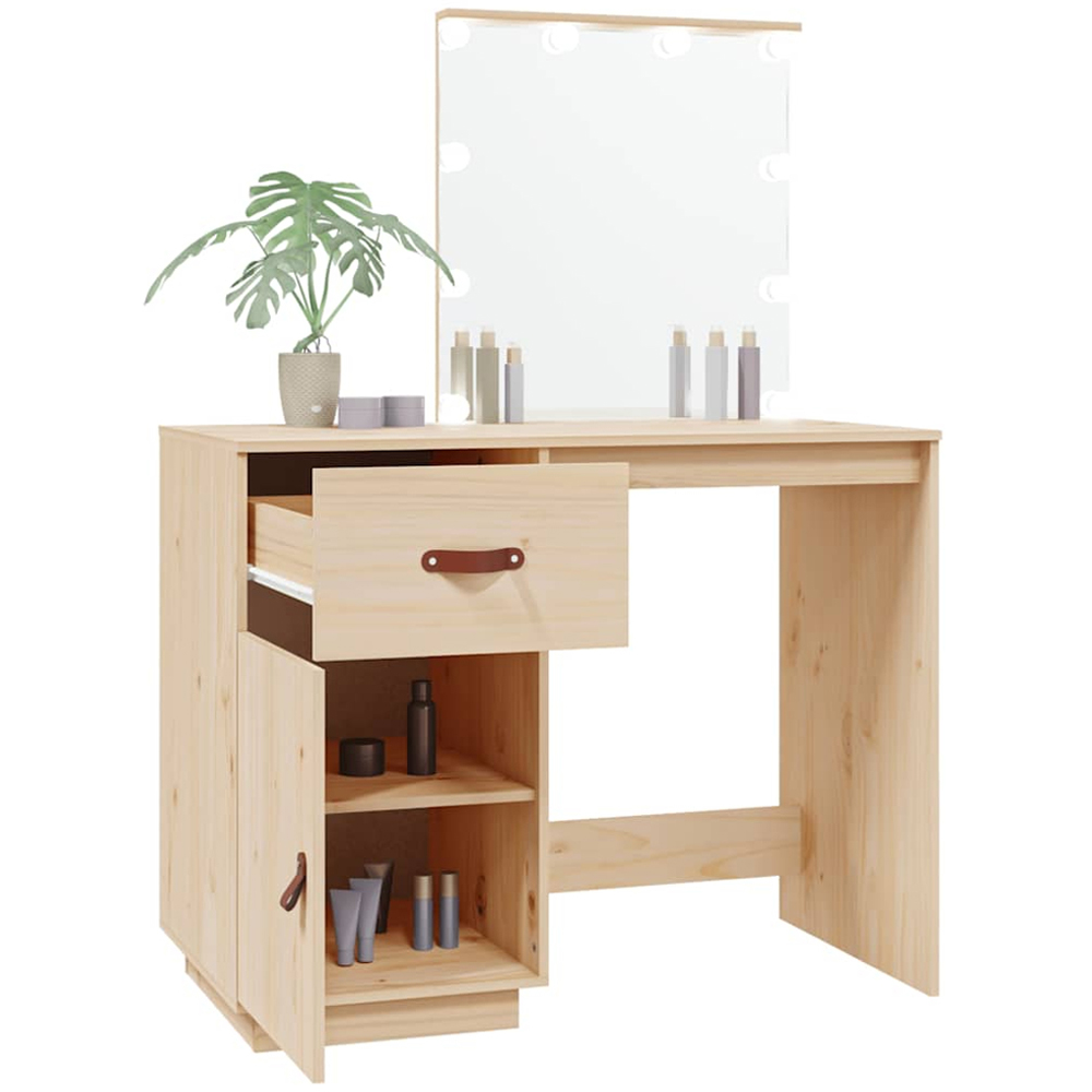 vidaXL Single Door Single Drawer Solid Wood Pine Dressing Table with LED Lights Image 5