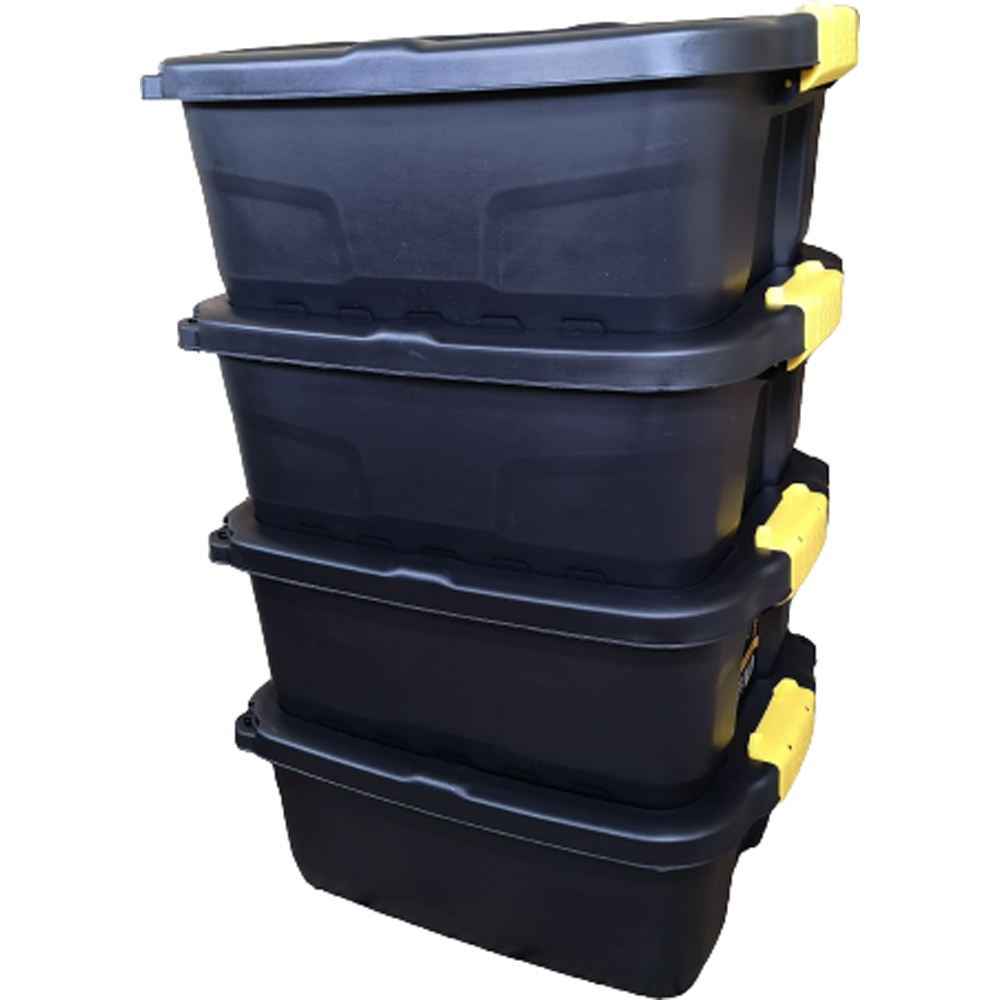 Samuel Alexander 24L Black Heavy Duty Stackable Storage Box with Clips 4 Pack Image 1