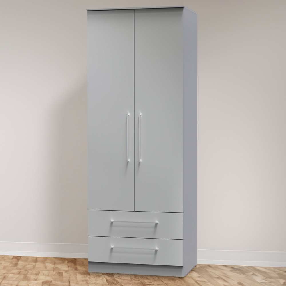 Crowndale Worcester 2 Door 2 Drawer Uniform Grey and Dusk Grey Wardrobe Ready Assembled Image 1