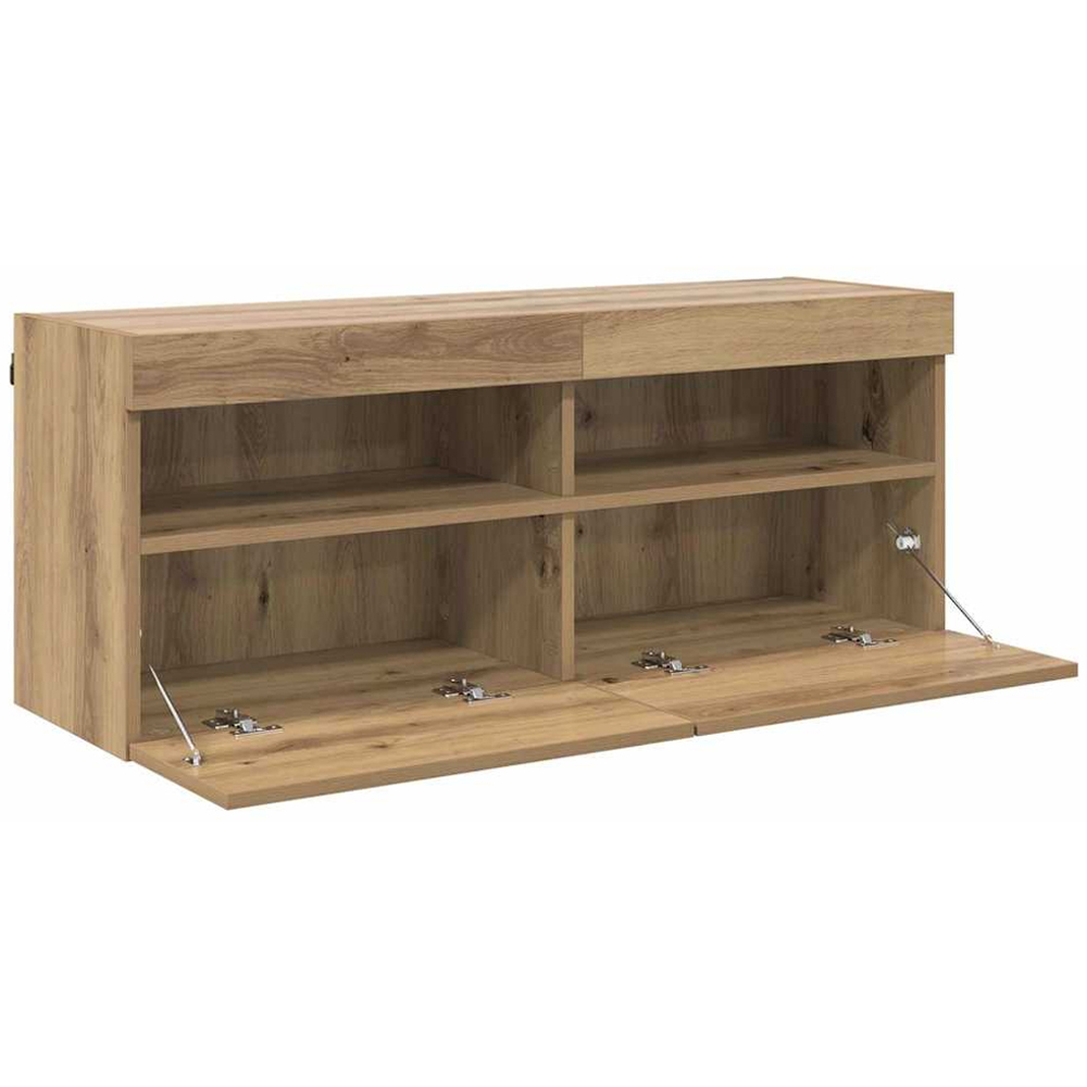 vidaXL 2 Door 2 Shelf Artisan Oak Wall Mounted Wide TV Cabinet with LED Light Image 6
