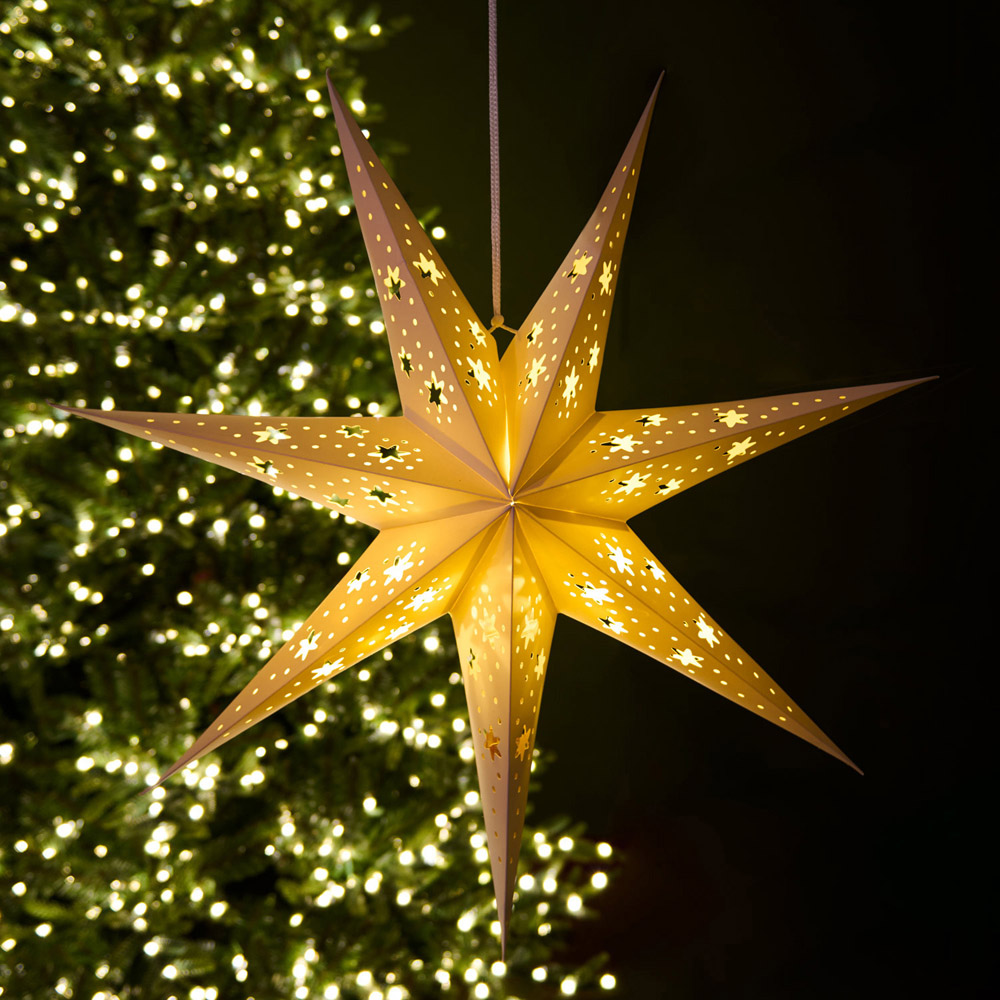 LED Hanging Paper Star Lantern Gold Image 1